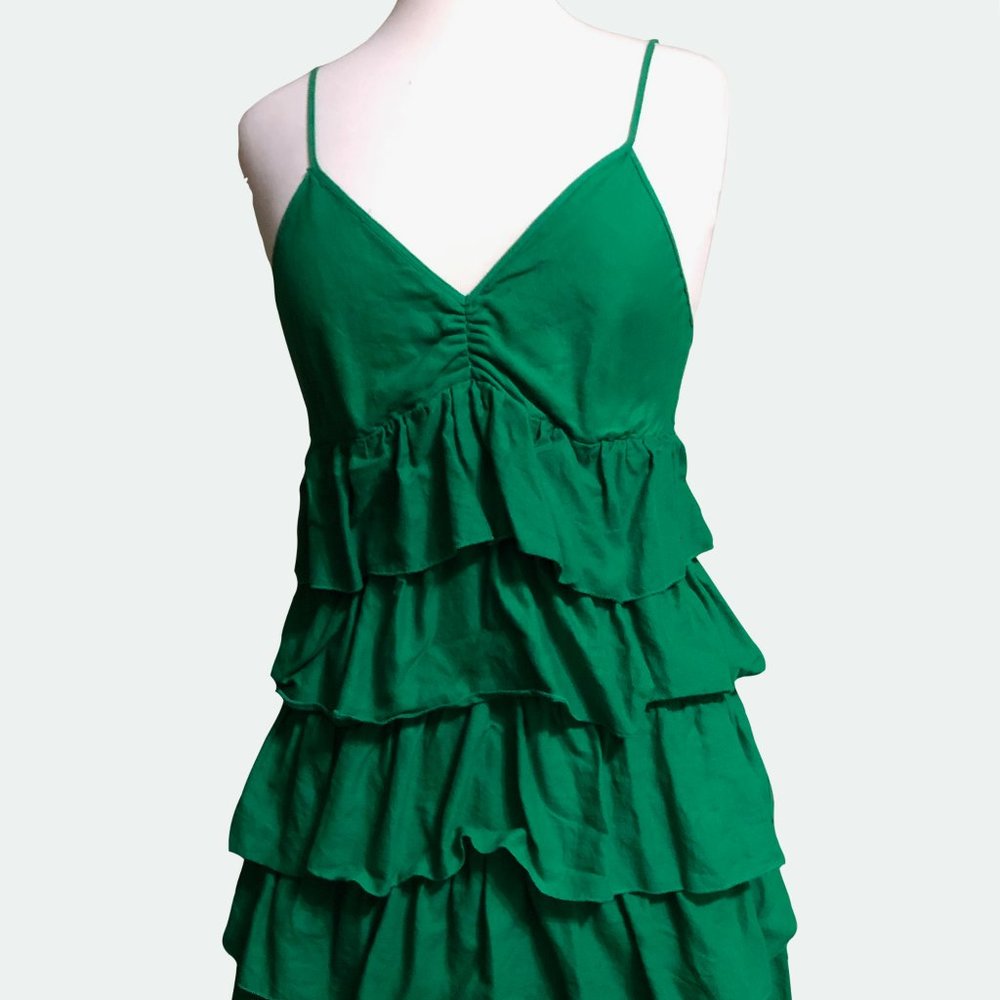 Vintage GO International Green Ruffle Strapless Dress